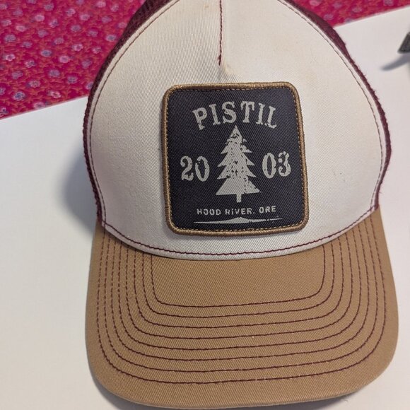 Pistil Mesh Trucker Hat 2003 Hood River ORE Patch Burgundy Brown Pine Tree - Picture 6 of 6